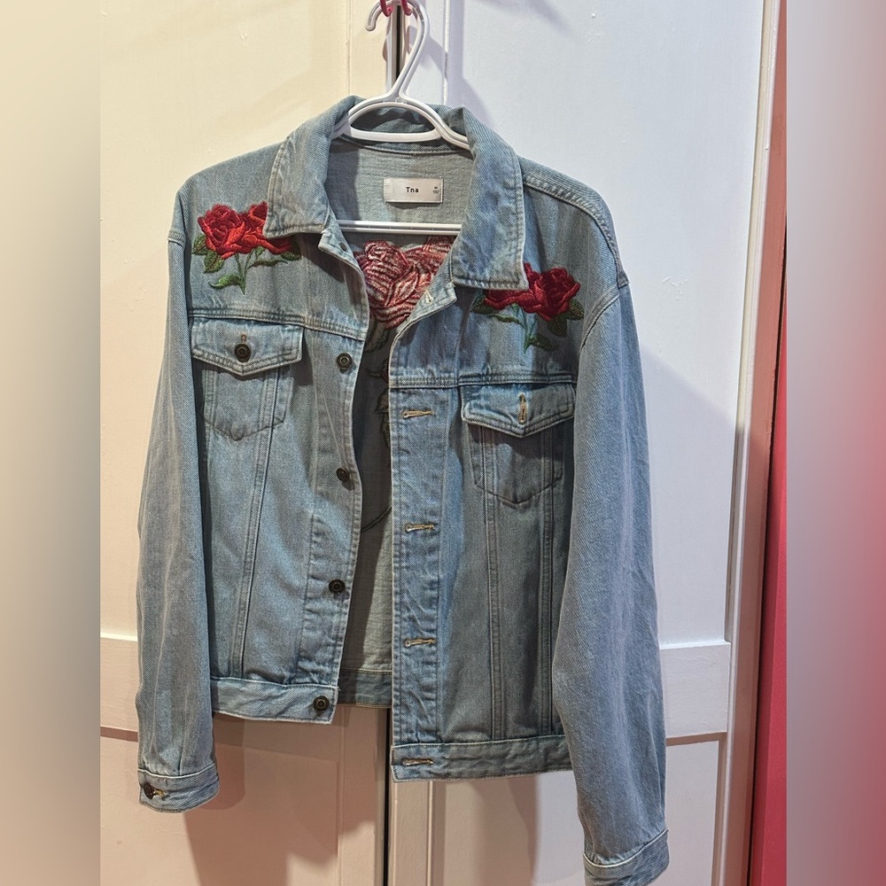 TNA Jean Jacket with Rose hand stitches